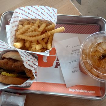 Big Chicken - Hard to tell the size from the photo, but sandwich is as big around as the cup lid. - Fast Food Near Me - Fort Worth, Texas Big Chicken - Hard to tell the size from the photo, but sandwich is as big around as the cup lid. - Fast Food Near Me - Fort Worth, Texas