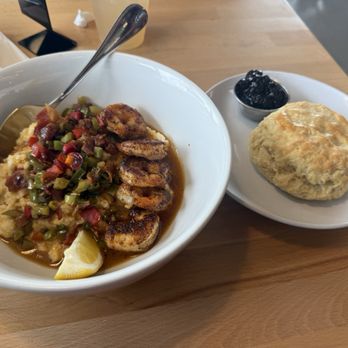 Union Biscuit - Shrimp and grits. Biscuit. Blueberry jam - Breakfast & Brunch Near Me - Las Vegas, Nevada Union Biscuit - Shrimp and grits. Biscuit. Blueberry jam - Breakfast & Brunch Near Me - Las Vegas, Nevada