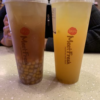 Meet Fresh - Winter Melon Tea With Mini Taro Balls (left) and mango passion fruit tea (right) - Desserts Near Me - San Diego, California Meet Fresh - Winter Melon Tea With Mini Taro Balls (left) and mango passion fruit tea (right) - Desserts Near Me - San Diego, California
