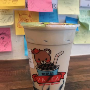 MooMooChaa - Milk Black Tea w/ grass jelly, 30% sugar, little ice (means no ice, woo!). Was refreshing and just the way I liked it. - Bubble Tea Near Me - New York, New York