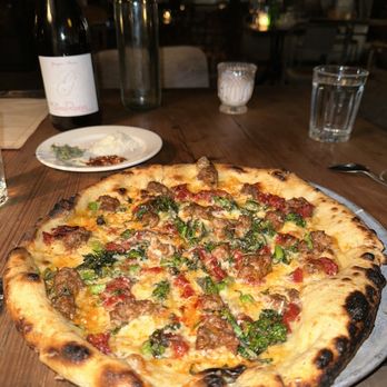 Gjelina - Lamb Sausage , Confi T Tomato , Rapini , Pecorino & Asiago Pizza - New American Near Me - Venice, California