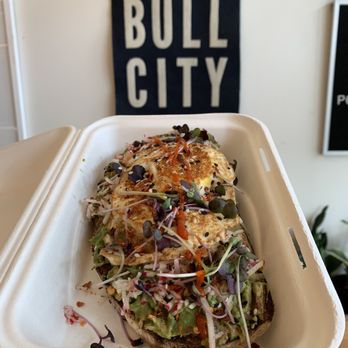 Happy + Hale - Avocado toast with fried egg - Salad Near Me - Durham, North Carolina Happy + Hale - Avocado toast with fried egg - Salad Near Me - Durham, North Carolina