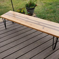 Naked Aspen Designs - Knotty-Alder and Walnut racing stripe bench. Inlay-ed with Turquoise