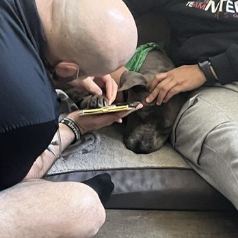 La Fin Veterinary - Dr. Charlie getting my pup's paw print in clay. - Pet Cremation Services Near Me La Fin Veterinary - Dr. Charlie getting my pup's paw print in clay. - Pet Cremation Services Near Me