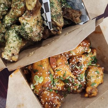 NGHBRS Kitchen - GARLIC PARM/SINIGANG/HONEY SRIRACHA WINGS - Asian Fusion Near Me - Lakewood, California