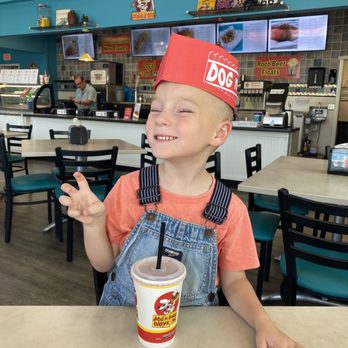 Dog n Suds - Kids hat & enjoying the indoor Dog n Suds seating! - Hot Dogs Near Me - Temecula, California Dog n Suds - Kids hat & enjoying the indoor Dog n Suds seating! - Hot Dogs Near Me - Temecula, California