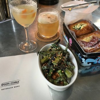 Spoon and Stable - goat cheese and onion pastry, rhubarb pastry, side of asparagus, and morning cocktails. all absolutely delicious! - New American Near Me - Minneapolis, Minnesota Spoon and Stable - goat cheese and onion pastry, rhubarb pastry, side of asparagus, and morning cocktails. all absolutely delicious! - New American Near Me - Minneapolis, Minnesota