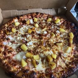 Holiday Pizza - Burnt crust, cheese all melting together not cut