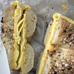 International Hot Bagels - Everything bagel toasted double egg cheese salt pepper