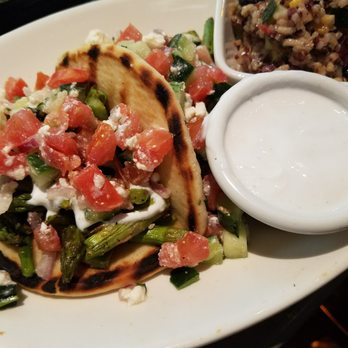 BJ's Restaurant & Brewhouse - Mediterranean tacos vegetarian version with grilled asparagus instead of chicken. Fresh and light! - New American Near Me - Upper Saint Clair, Pennsylvania