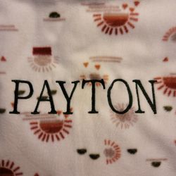 Monogram Specialties - 2" ALL CAPS letters on a fleece blanket.