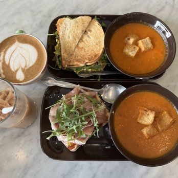 Leafs and Grounds - 1x Breakfast Sammie 1x Fig & Prosciutto Toast 2x sides of house-made tomato soup - Coffee & Tea Near Me - Las Vegas, Nevada Leafs and Grounds - 1x Breakfast Sammie 1x Fig & Prosciutto Toast 2x sides of house-made tomato soup - Coffee & Tea Near Me - Las Vegas, Nevada