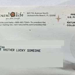 Mailing label printed on the catalog "OR ANOTHER LUCKY SOMEONE"