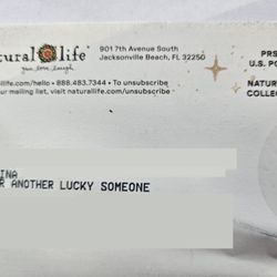 Natural Life - Mailing label printed on the catalog "OR ANOTHER LUCKY SOMEONE"