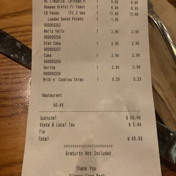 Cracker Barrel Old Country Store - Receipt - Breakfast & Brunch Near Me - Calera, Alabama