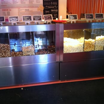 Poplandia Popcorn - two display cases filled with popcorn - Specialty Food Near Me - Portland, Oregon