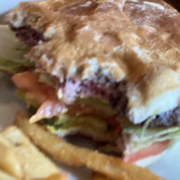 Hamburger, french fries Hamburger, french fries