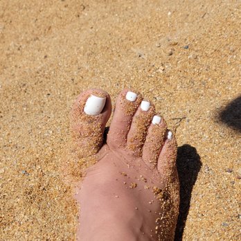 Rainbow Nails - Beautiful pedicure.....white gel  is the summer go to color !! - Nail Salons Near Me - Inglewood, California