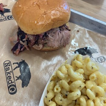 Naked Q BBQ - Pulled Pork Sandwich with Mac And Cheese - Barbeque Near Me - Phoenix, Arizona Naked Q BBQ - Pulled Pork Sandwich with Mac And Cheese - Barbeque Near Me - Phoenix, Arizona