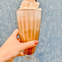 Beach Bums Cafe - Enjoying an iced coffee with a beautiful ocean view.