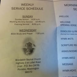 Breidablik Baptist Church - Services info from the bulliten.