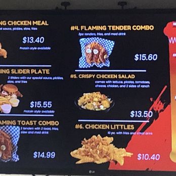 Flaming Chicken - Main Combos Menu with spicy level indicator - Chicken Shop Near Me - Delano, California