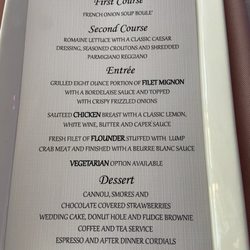 The Mansion at Mountain Lakes - Dinner menu
