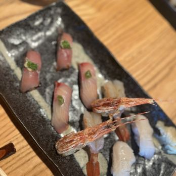 Sushi Kashiba - Nigiri - Spanish mackerel, kanpachi, sweet shrimp (with fries heads), geoduck - Japanese Near Me - Seattle, Washington Sushi Kashiba - Nigiri - Spanish mackerel, kanpachi, sweet shrimp (with fries heads), geoduck - Japanese Near Me - Seattle, Washington