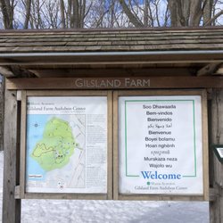 Maine Audubon - Gilsland Farm Audubon Center - Trail map and welcome sign