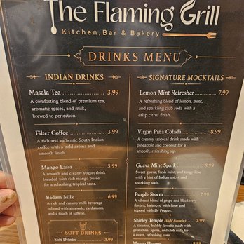 The Flaming Grill - New Drinks menu - Indian Near Me - Denver, Colorado The Flaming Grill - New Drinks menu - Indian Near Me - Denver, Colorado