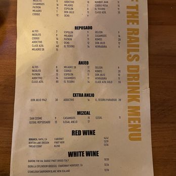 Off The Rails Mexican Cantina - Back of drink menu - Mexican Near Me - Buford, Georgia Off The Rails Mexican Cantina - Back of drink menu - Mexican Near Me - Buford, Georgia