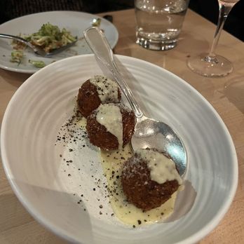 Gufo - cacio e pepe arancini with a fontina fonduta ($12) - Pizza Near Me - Cambridge, Massachusetts Gufo - cacio e pepe arancini with a fontina fonduta ($12) - Pizza Near Me - Cambridge, Massachusetts
