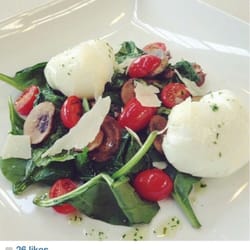 Eat Clean - Poached eggs with spinach cherry tomatoes and mushrooms healthy and delicious