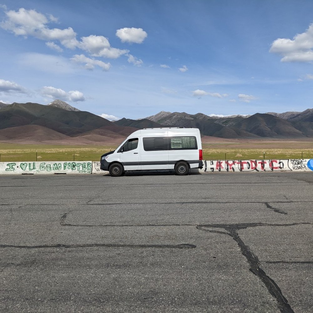 Orovada Rest Area - My van against the graffiti at the Orovada Rest Area - Rest Stops Near Me - NV, Nevada