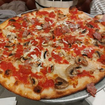 De Lorenzo's Tomato Pies - Large Tomato Pie with Sausage and Mushrooms - Pizza Near Me - Robbinsville, New Jersey De Lorenzo's Tomato Pies - Large Tomato Pie with Sausage and Mushrooms - Pizza Near Me - Robbinsville, New Jersey