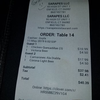 Sarapes Restaurant - Dinner with 2 beers - Mexican Near Me - Enfield, Connecticut