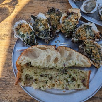 The Marshall Store - Rockefeller, $26 prior to tax. Comes in an order of 6 and a side of grilled garlic bread - Seafood Near Me - Marshall, California