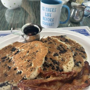 Kitchen Little - Blueberry pancakes with a side of bacon. - Breakfast & Brunch Near Me - Mystic, Connecticut