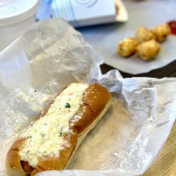 Great American Hot Dog - Vege slaw dog and tots