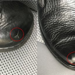 Small tear on leather upper, fixed and looks great! Small tear on leather upper, fixed and looks great!