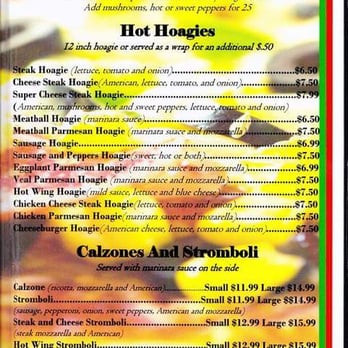 La Padrinos - Menu Cold & Hot Hoagies/Calzones/Stromboli Pg 4 - Pizza Near Me - Archbald, Pennsylvania