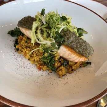 Alora Social - Salmon with walnut crust - Mediterranean Near Me - San Ramon, California