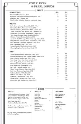 Menu photo 3 Five Eleven Eureka, CA