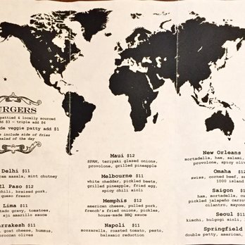 The Map Room - Inside of the menu. - American Near Me - Cedar Rapids, Iowa