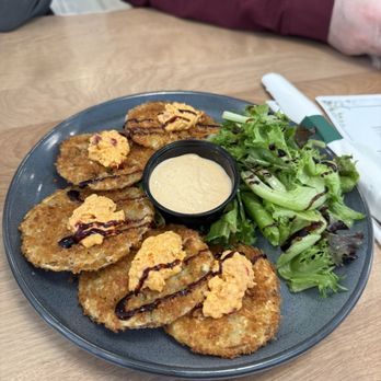 The Cottage - Fried Green Tomatoes with whipped pimiento cheese. - Breakfast & Brunch Near Me - Pigeon Forge, Tennessee The Cottage - Fried Green Tomatoes with whipped pimiento cheese. - Breakfast & Brunch Near Me - Pigeon Forge, Tennessee