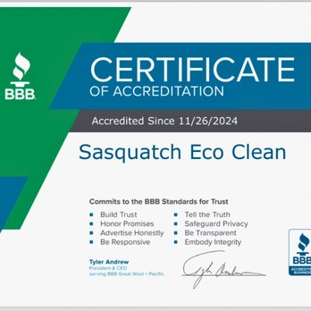 Sasquatch Eco Clean - Better Business Bureau Certificate of Accreditation - Office Cleaning Near Me Sasquatch Eco Clean - Better Business Bureau Certificate of Accreditation - Office Cleaning Near Me