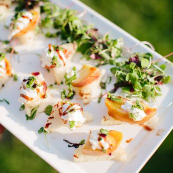 Field To Table Catering & Events - Grilled Peach, Arugula, Burrata, While Balsamic Pearls, Charred Toast - Caterers Near Me - Nipomo, California Field To Table Catering & Events - Grilled Peach, Arugula, Burrata, While Balsamic Pearls, Charred Toast - Caterers Near Me - Nipomo, California