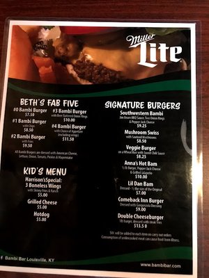 Menu photo 3 Bambi Bar Louisville, KY