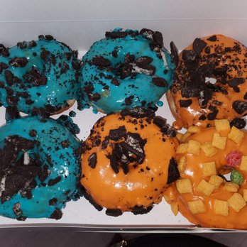Bakers Donuts - Half Thai Tea glaze n Cookie Monster - Donuts Near Me - Sacramento, California Bakers Donuts - Half Thai Tea glaze n Cookie Monster - Donuts Near Me - Sacramento, California