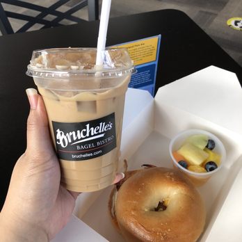 Bruchelle's Bagel Bistro - 16 oz Iced Latte vanilla Basic Breakfast Sandwich with Fruit - Bagels Near Me - Covington, Washington Bruchelle's Bagel Bistro - 16 oz Iced Latte vanilla Basic Breakfast Sandwich with Fruit - Bagels Near Me - Covington, Washington